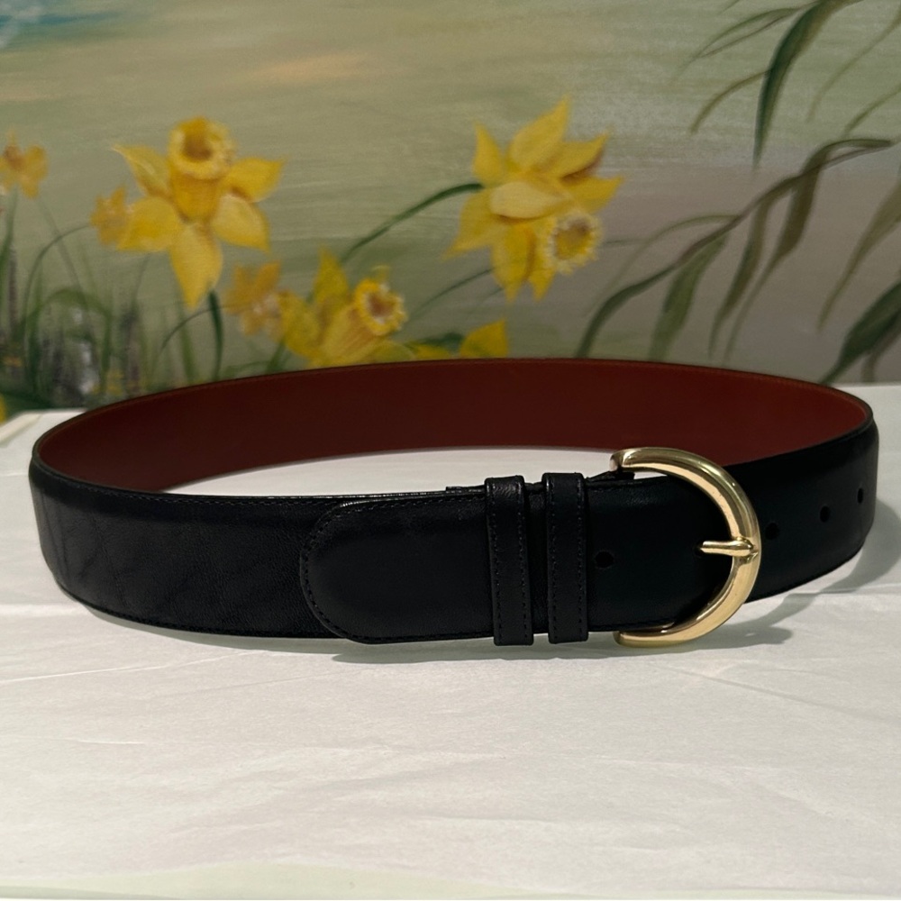 Coach Black Leather Belt with Gold Buckle